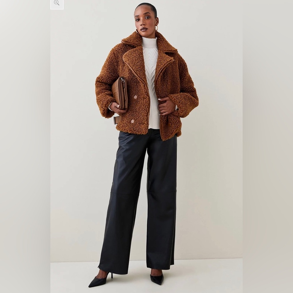 Karen Millen Teddy Double Breasted Short Coat Size 8 US